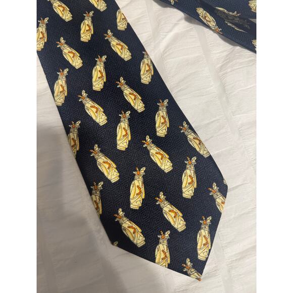 Museo Golf Bag Vintage Inspired Navy and Tan Men's Tie - Picture 2 of 3